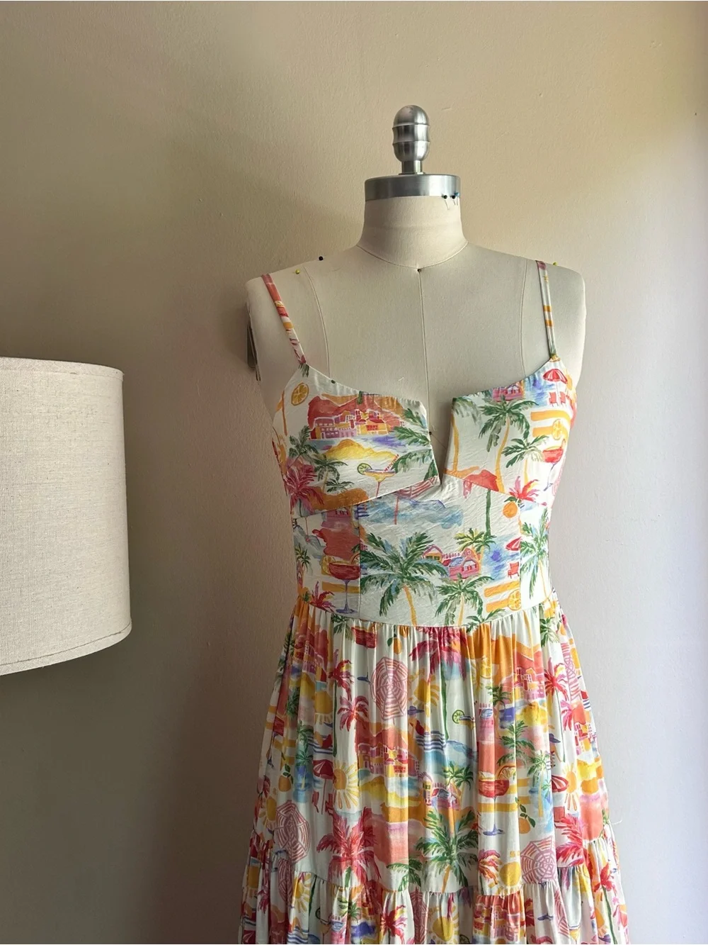Aqua White Multi Tropical Print Maxi Dress